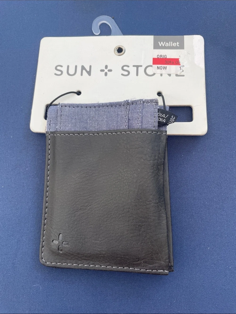Sun + Stone Black Leather Money Clip with Gray Fabric Accent